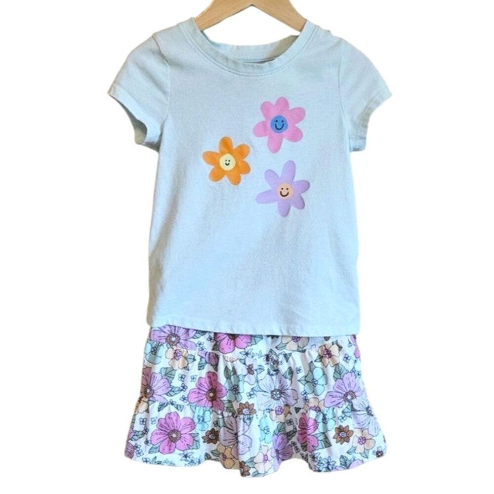 Toddler Girl's Matching Outfit Short Sleeves Skort Floral Toddler Girl 3T